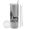 Tumbler stainless steel Silver 600ml, with metal straw & cleaning brush