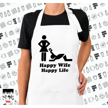 Happy Wife, Happy Life, Ποδιά μακριά Σεφ ολόσωμη με τσέπες white (ΕΝΗΛΙΚΩΝ)