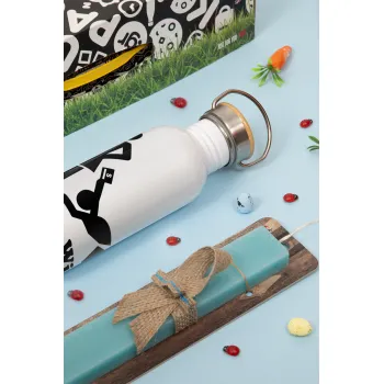 Happy Wife, Happy Life, Πασχαλινή Λαμπάδα με παγούρι μεταλλικό (620ml, stainless steel) & κερί αρωματικό πλακέ (30cm) (ΤΙΡΚΟΥΑΖ)