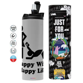 Happy Wife, Happy Life, Tumbler stainless steel GREY 600ml