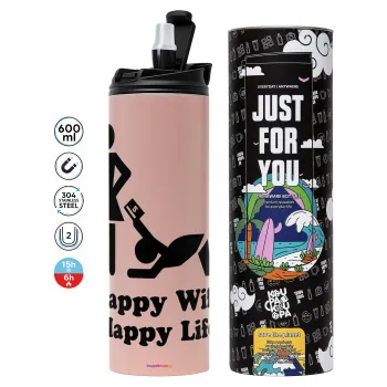 Happy Wife, Happy Life, Tumbler stainless steel PINK 600ml