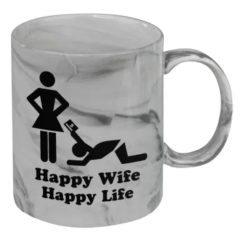 Happy Wife, Happy Life, Κούπα κεραμική, marble style (μάρμαρο), 330ml