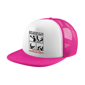 What happens at the bachelor party, stays at the bachelor party!, Καπέλο Soft Trucker με Δίχτυ Pink/White 