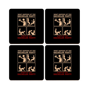 What happens at the bachelor party, stays at the bachelor party!, ΣΕΤ x4 Σουβέρ ξύλινα τετράγωνα plywood (9cm)