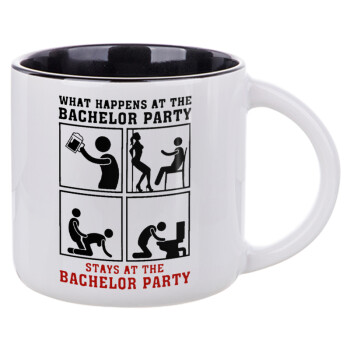 What happens at the bachelor party, stays at the bachelor party!, Κούπα κεραμική 400ml Λευκή/Μαύρη