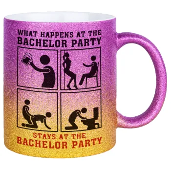 What happens at the bachelor party, stays at the bachelor party!, Κούπα Χρυσή/Ροζ Glitter, κεραμική, 330ml