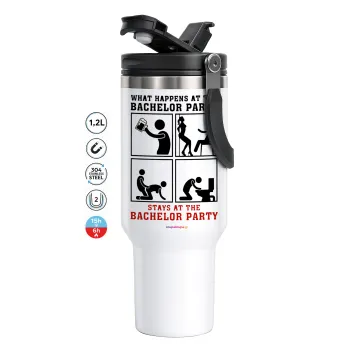 What happens at the bachelor party, stays at the bachelor party!, Mega Stainless steel Tumbler with lid, double wall 1,2L