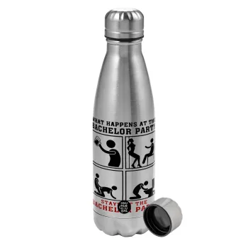 What happens at the bachelor party, stays at the bachelor party!, Metallic water bottle, stainless steel, 750ml