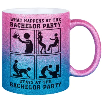 What happens at the bachelor party, stays at the bachelor party!, Κούπα Χρυσή/Μπλε Glitter, κεραμική, 330ml