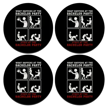 What happens at the bachelor party, stays at the bachelor party!, ΣΕΤ 4 Σουβέρ ξύλινα στρογγυλά (9cm)