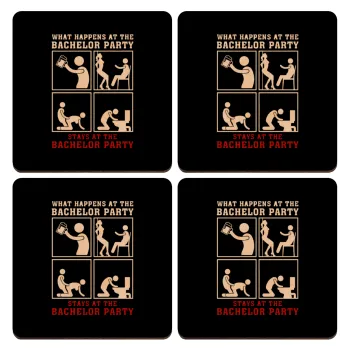 What happens at the bachelor party, stays at the bachelor party!, ΣΕΤ x4 Σουβέρ ξύλινα τετράγωνα plywood (9cm)