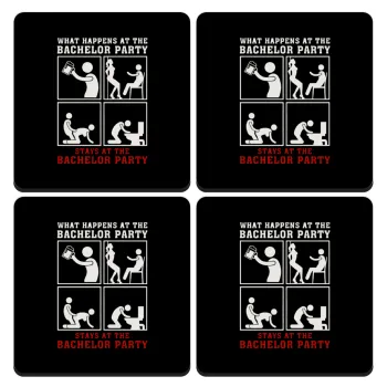 What happens at the bachelor party, stays at the bachelor party!, ΣΕΤ 4 Σουβέρ ξύλινα τετράγωνα (9cm)