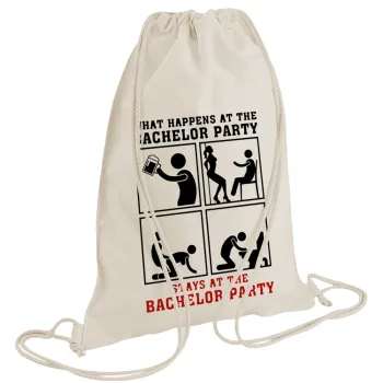 What happens at the bachelor party, stays at the bachelor party!, Backpack bag GYMBAG natural (28x40cm)