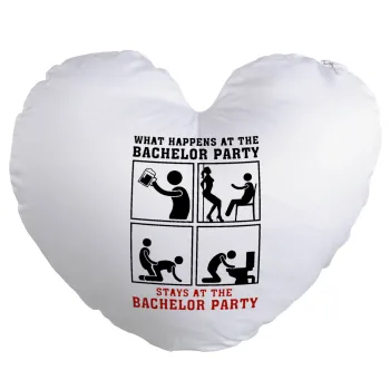 What happens at the bachelor party, stays at the bachelor party!, Μαξιλάρι καναπέ καρδιά 40x40cm περιέχεται το  γέμισμα