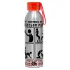 Aluminum Sports Bottle 650ml – Silver with Red Cap and Silicone Strap