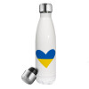 UKRAINE heart, Μεταλλικό παγούρι θερμός Λευκό (Stainless steel), διπλού τοιχώματος, 500ml