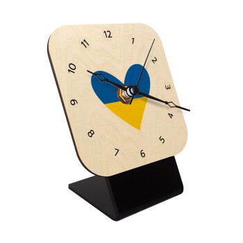 UKRAINE heart, Επιτραπέζιο ρολόι σε φυσικό ξύλο (10cm)