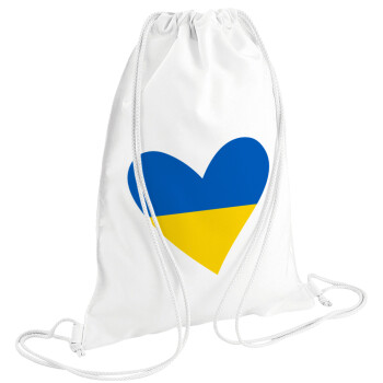 UKRAINE heart, Τσάντα πλάτης πουγκί GYMBAG λευκή (28x40cm)