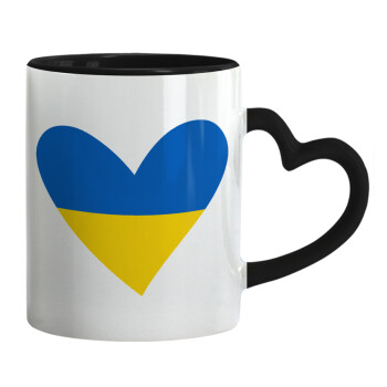 UKRAINE heart, Κούπα καρδιά χερούλι μαύρη, κεραμική, 330ml
