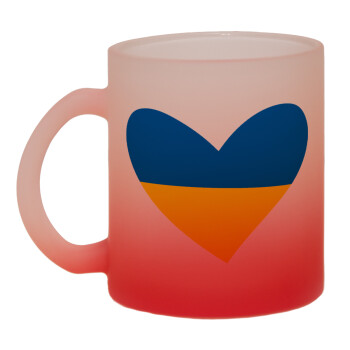 UKRAINE heart, Κούπα γυάλινη δίχρωμη με βάση το κόκκινο ματ, 330ml