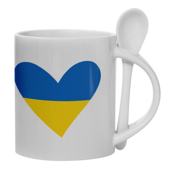 UKRAINE heart, Ceramic coffee mug with Spoon, 330ml (1pcs)