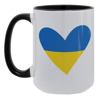 UKRAINE heart, Κούπα Mega 15oz, κεραμική Μαύρη, 450ml