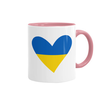 UKRAINE heart, Κούπα χρωματιστή ροζ, κεραμική, 330ml