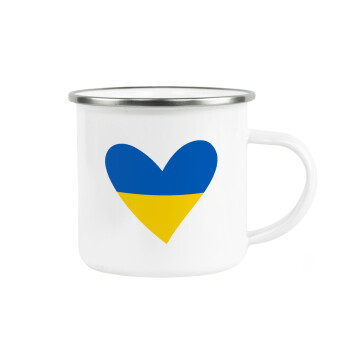 UKRAINE heart, Metallic enamel cup white 360ml