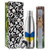 Easter Set, metallic stainless thermos flask (500ml) & scented flat Easter candle (30cm) (GRAY)