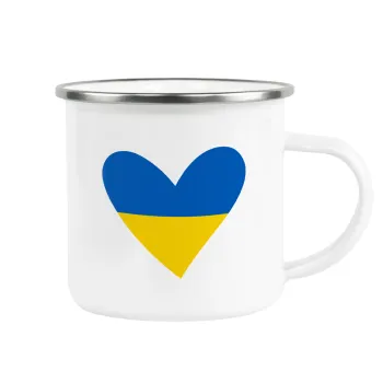 UKRAINE heart, Κούπα Μεταλλική εμαγιέ λευκη 360ml