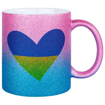 UKRAINE heart, Κούπα Χρυσή/Μπλε Glitter, κεραμική, 330ml