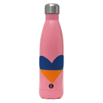 UKRAINE heart, Μεταλλικό παγούρι θερμός Ροζ Ματ (Stainless steel), διπλού τοιχώματος, 500ml