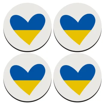UKRAINE heart, ΣΕΤ 4 Σουβέρ ξύλινα στρογγυλά (9cm)