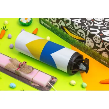 UKRAINE heart, Easter candle,Travel Tumbler 2 Lids, with metal straw & cleaning brush & aromatic flat candle (30cm) (PINK)