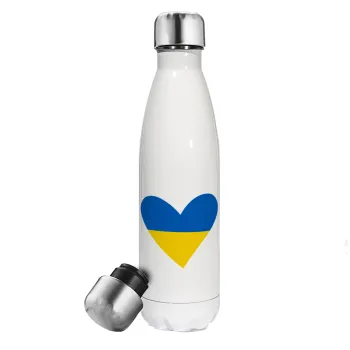 UKRAINE heart, Metal mug thermos White (Stainless steel), double wall, 500ml