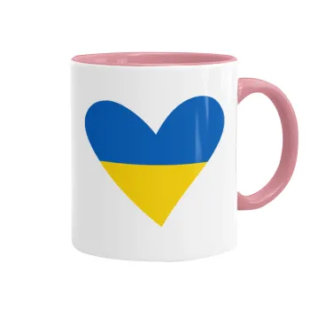 UKRAINE heart, Κούπα χρωματιστή ροζ, κεραμική, 330ml