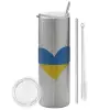Tumbler stainless steel Silver 600ml, with metal straw & cleaning brush