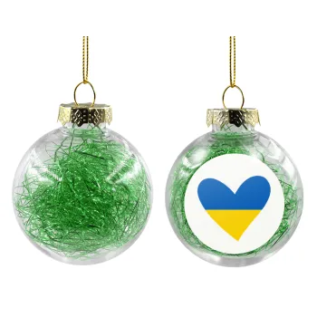UKRAINE heart, Transparent Christmas tree ball ornament with green filling 8cm