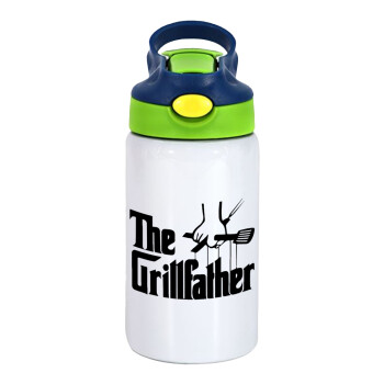 The Grillfather, Children's hot water bottle, stainless steel, with safety straw, green, blue (350ml)