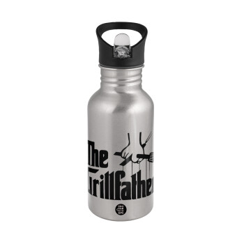The Grillfather, Water bottle Silver with straw, stainless steel 500ml