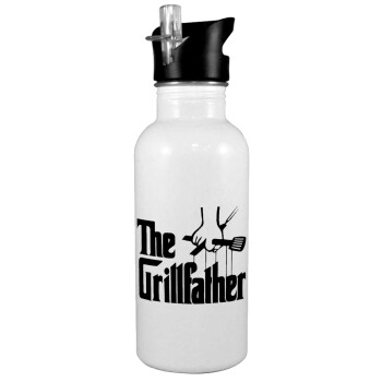 The Grillfather, White water bottle with straw, stainless steel 600ml