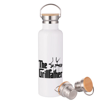 The Grillfather, Stainless steel White with wooden lid (bamboo), double wall, 750ml