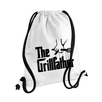 The Grillfather, Τσάντα πλάτης πουγκί GYMBAG λευκή, με τσέπη (40x48cm) & χονδρά κορδόνια