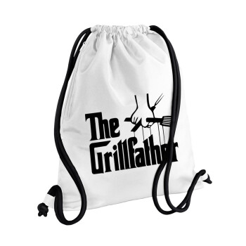 The Grillfather, Backpack pouch GYMBAG white, with pocket (40x48cm) & thick cords