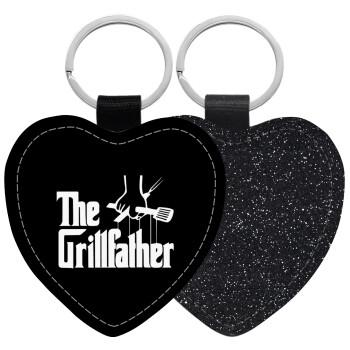 The Grillfather, Μπρελόκ PU δερμάτινο glitter καρδιά ΜΑΥΡΟ