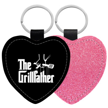 The Grillfather, Μπρελόκ PU δερμάτινο glitter καρδιά ΡΟΖ