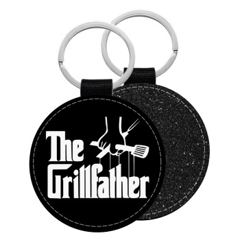 The Grillfather, Μπρελόκ Δερματίνη, στρογγυλό ΜΑΥΡΟ (5cm)
