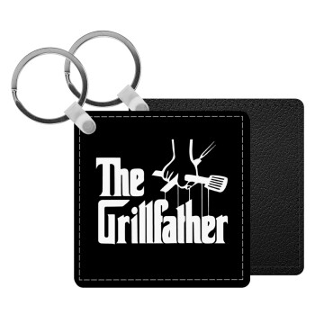 The Grillfather, Μπρελόκ Δερματίνη, τετράγωνο ΜΑΥΡΟ (5x5cm)