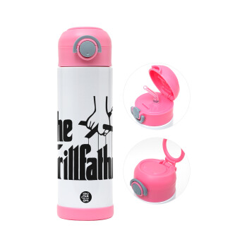The Grillfather, Children's hot water bottle, stainless steel, with safety straw, PINK (500ml)