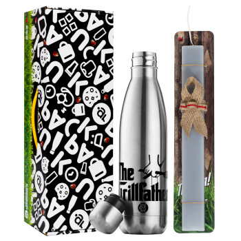 The Grillfather, Easter Set, metallic stainless thermos flask (500ml) & scented flat Easter candle (30cm) (GRAY)